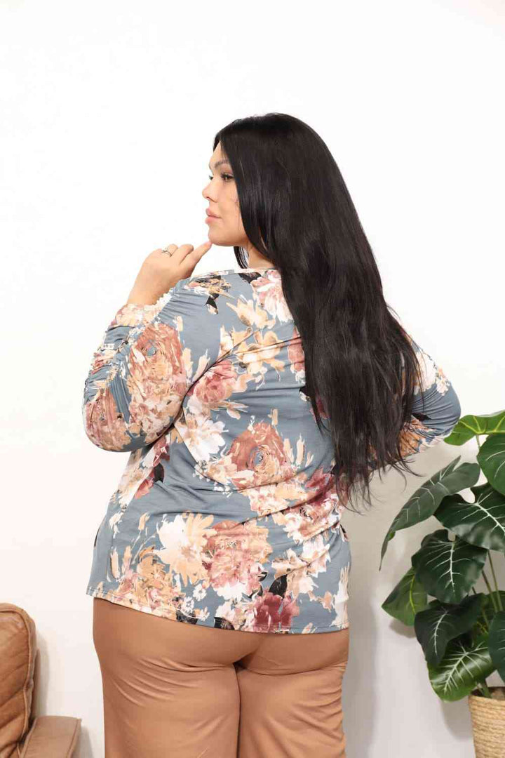 Sew In Love  Full Size Flower Print Long Sleeve Top | 1mrk.com