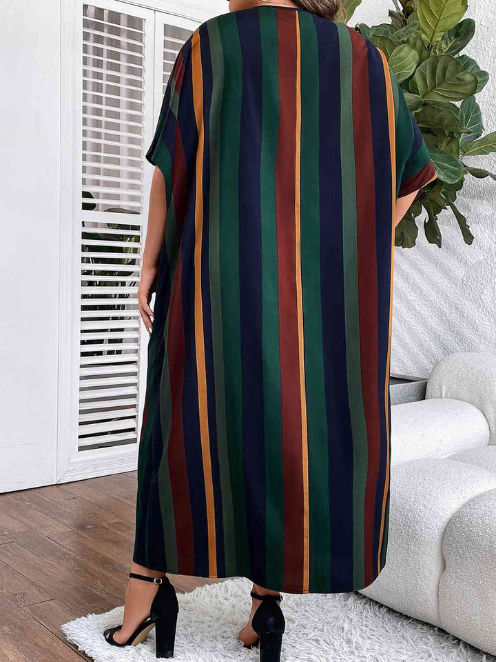 Plus Size Striped Maxi Dress with Pockets |1mrk.com