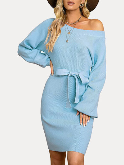 Tie Waist Long Sleeve Mini Dress | Trendsi