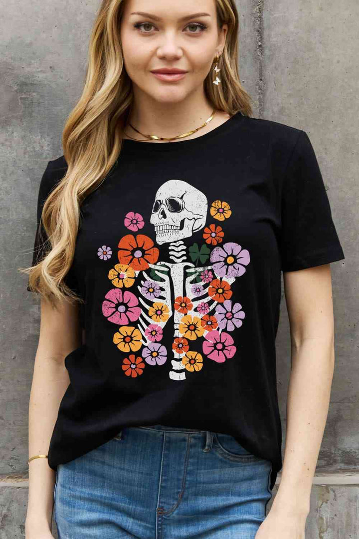 Simply Love Simply Love Full Size Skeleton & Flower Graphic Cotton Tee | 1mrk.com