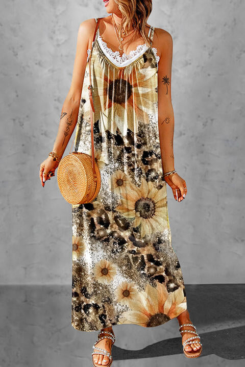 Leopard Sunflower Spaghetti Strap Dress | Trendsi