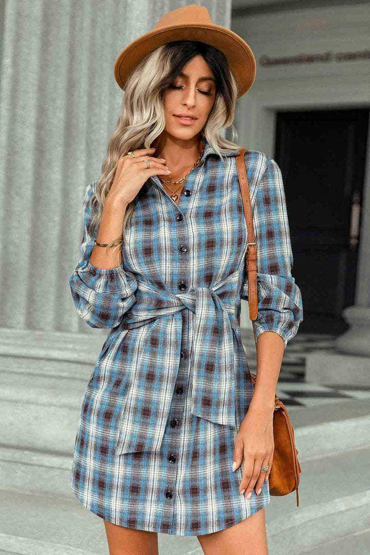 Plaid Tie Front Mini Shirt Dress | 1mrk.com