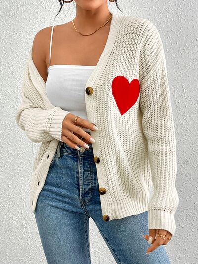 Heart Button Up Dropped Shoulder Cardigan | Trendsi