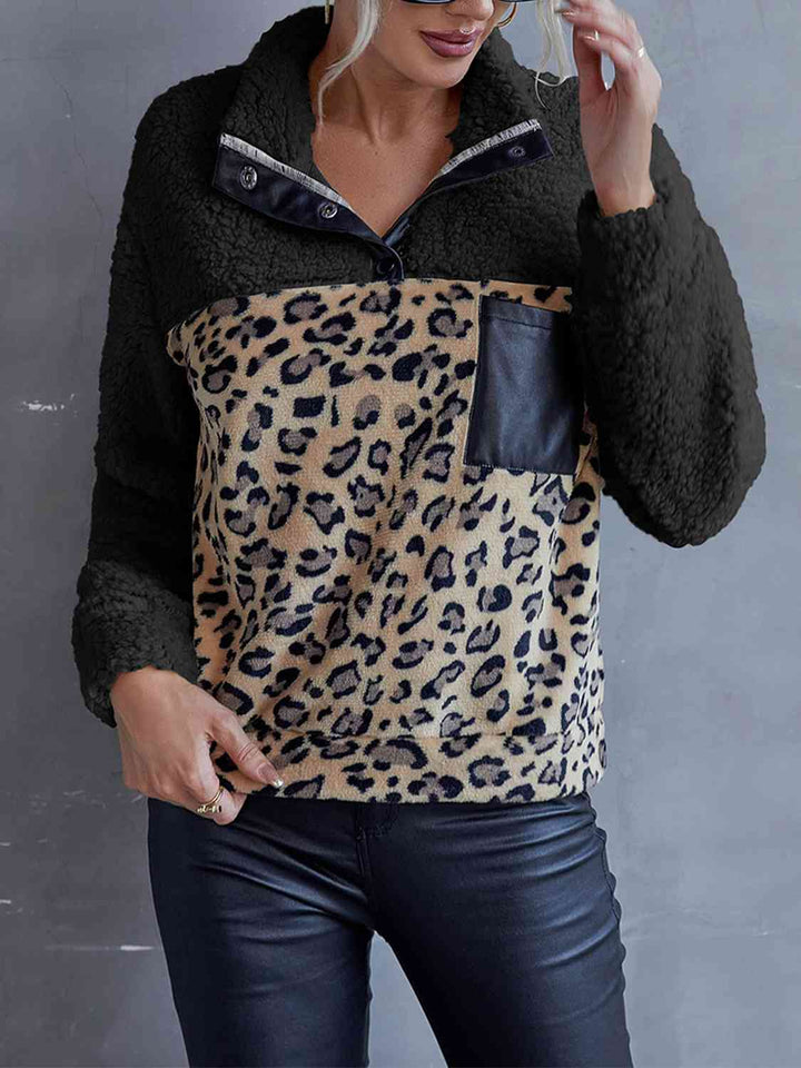 Leopard Quarter-Snap Teddy Sweatshirt |1mrk.com