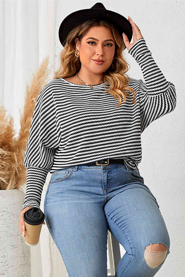 Plus Size Striped Long Sleeve Top | 1mrk.com