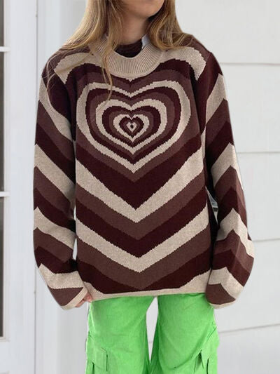 Heart Mock Neck Long Sleeve Sweater |1mrk.com