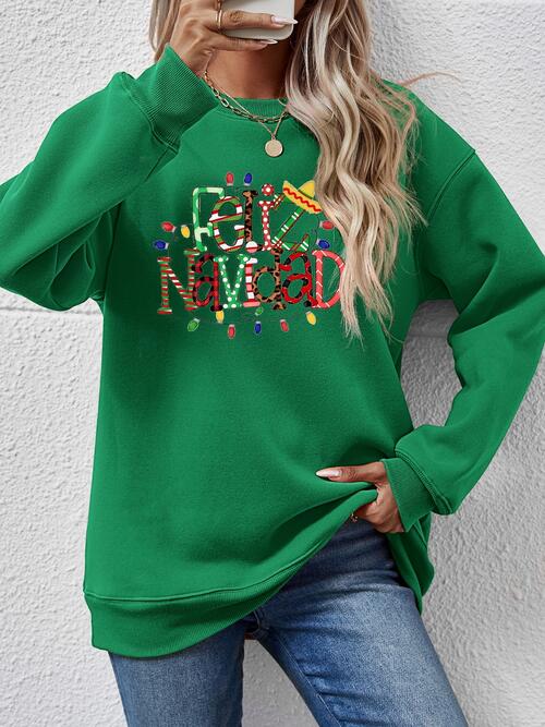 FELIZ NAVIDAD Round Neck Drop Shoulder Sweatshirt |1mrk.com