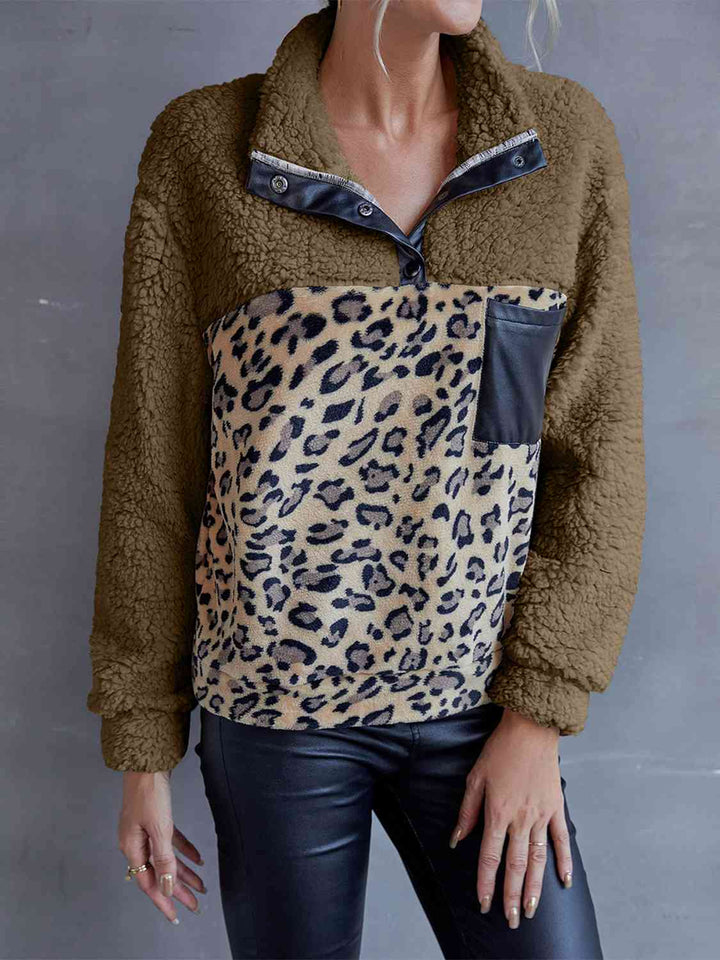 Leopard Quarter-Snap Teddy Sweatshirt |1mrk.com