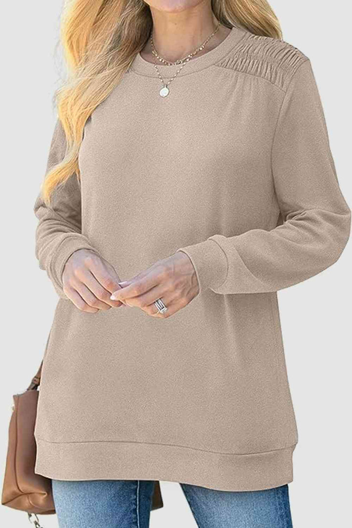 Ruched Round Neck Sweatshirt | 1mrk.com