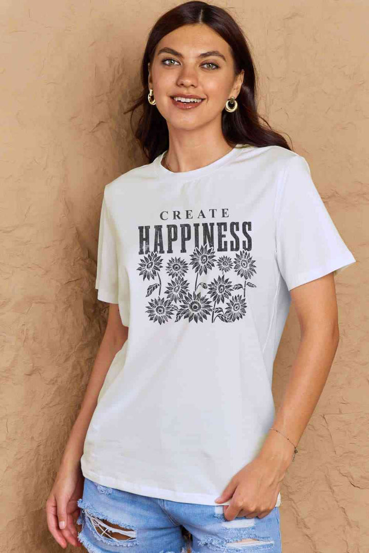 Simply Love Full Size CREATE HAPPINESS Graphic Cotton T-Shirt | 1mrk.com