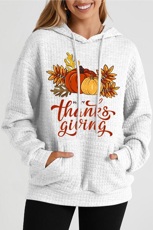 HAPPY THANKSGIVING Drawstring Graphic Hoodie | 1mrk.com