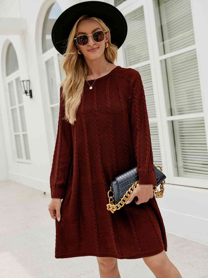 Cable-Knit Long Sleeve Sweater Dress | 1mrk.com