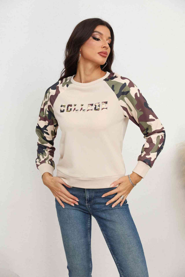 Camouflage Raglan Sleeve Sweatshirt |1mrk.com