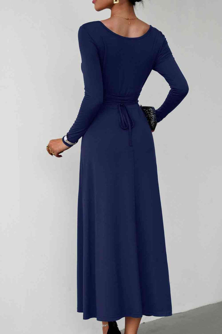 Scoop Neck Long Sleeve Lace-Up Maxi Dress |1mrk.com