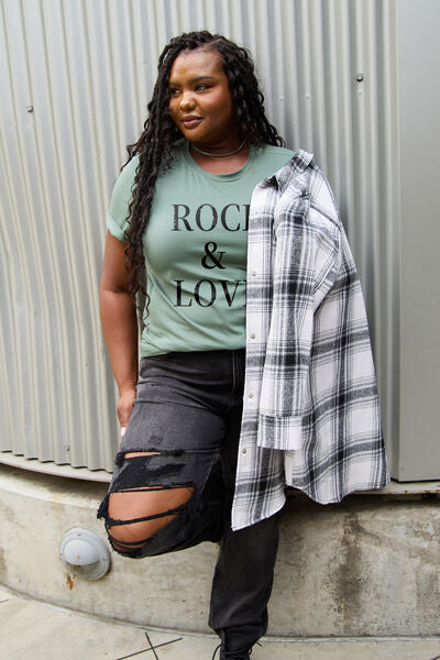 Simply Love Full Size ROCK ＆ LOVE Short Sleeve T-Shirt | Trendsi