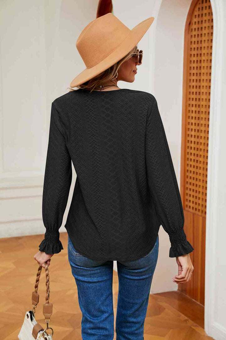 Contrast Flounce Sleeve Blouse | 1mrk.com