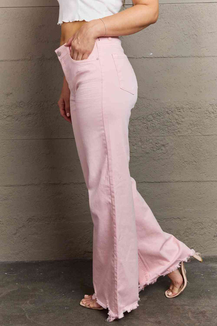 RISEN Raelene Full Size High Waist Wide Leg Jeans in Light Pink | 1mrk.com