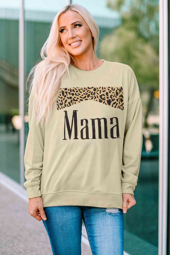 MAMA Leopard Graphic Drop Shoulder Sweatshirt |1mrk.com