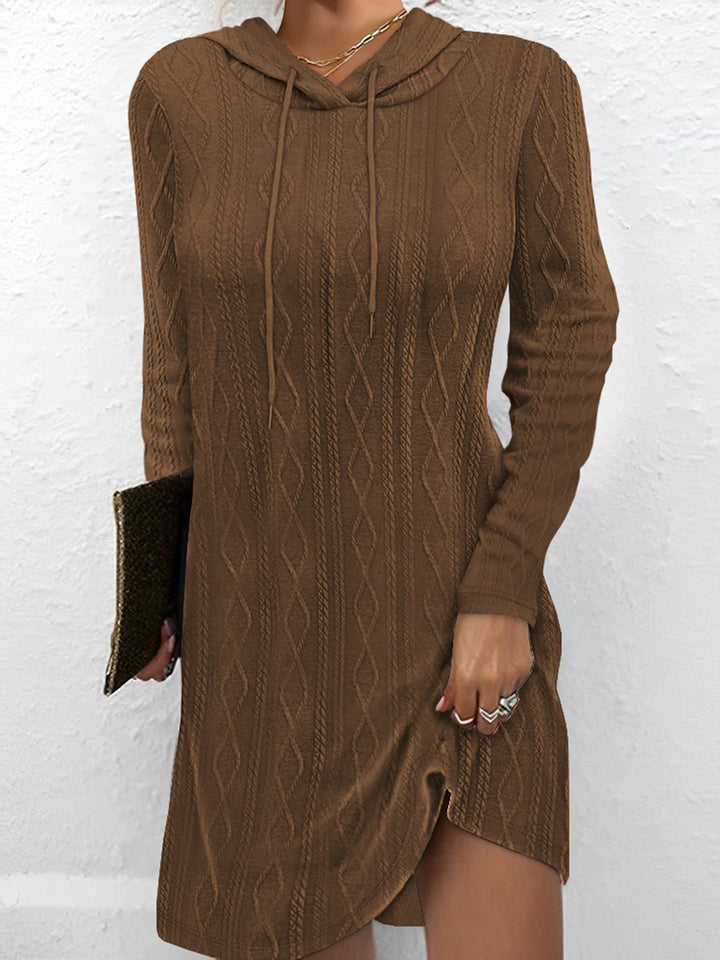 Textured Drawstring Long Sleeve Hooded Dress | Trendsi