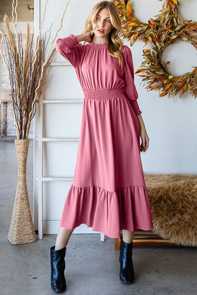 Reborn J Ruffle Hem Smocked Midi Dress |1mrk.com