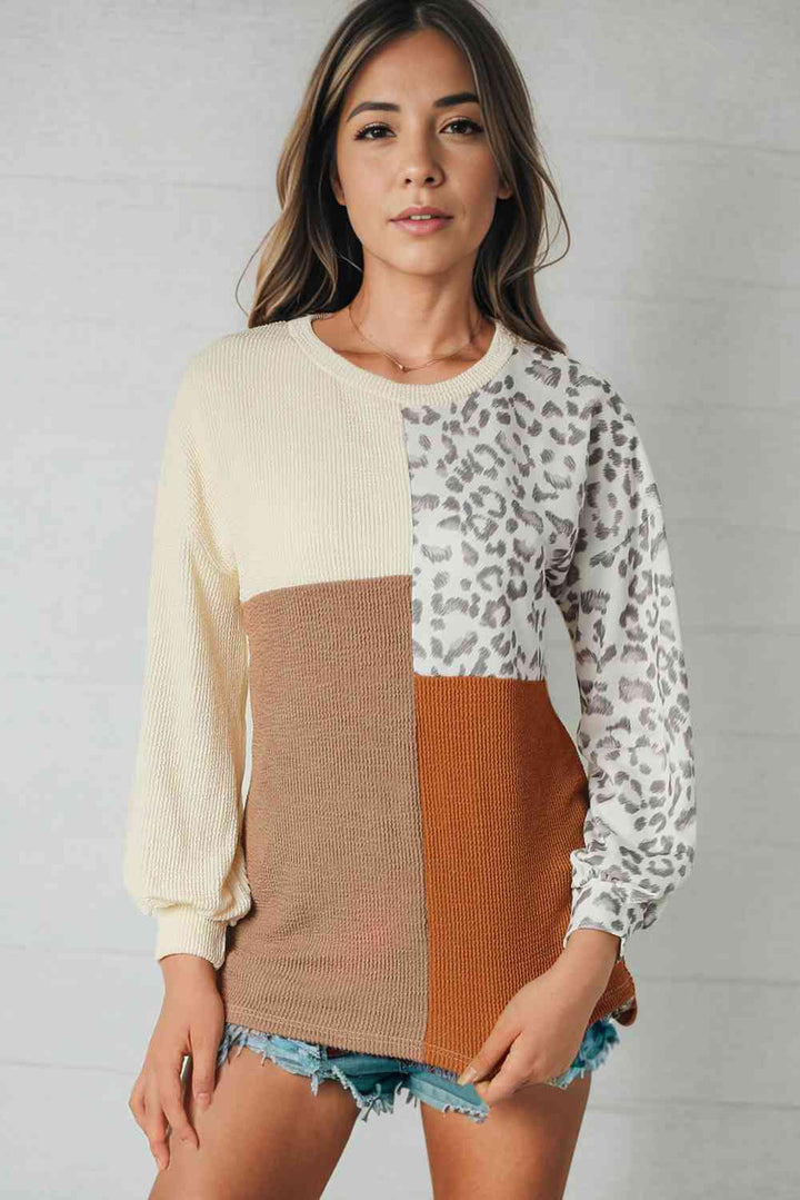 Leopard Patchwork Long Sleeve Top |1mrk.com