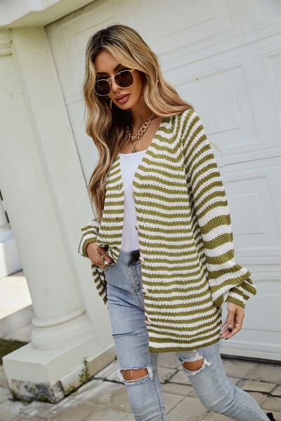 Striped Button Up Long Sleeve Cardigan |1mrk.com