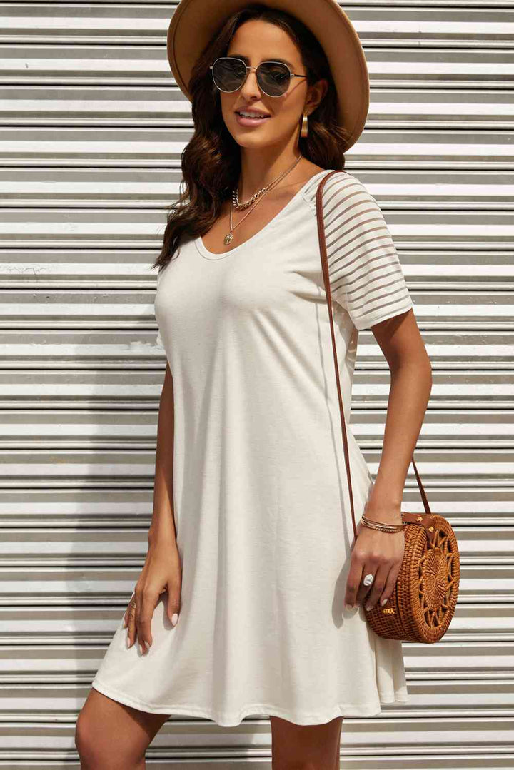 Sheer Striped Raglan Sleeve T-Shirt Dress |1mrk.com