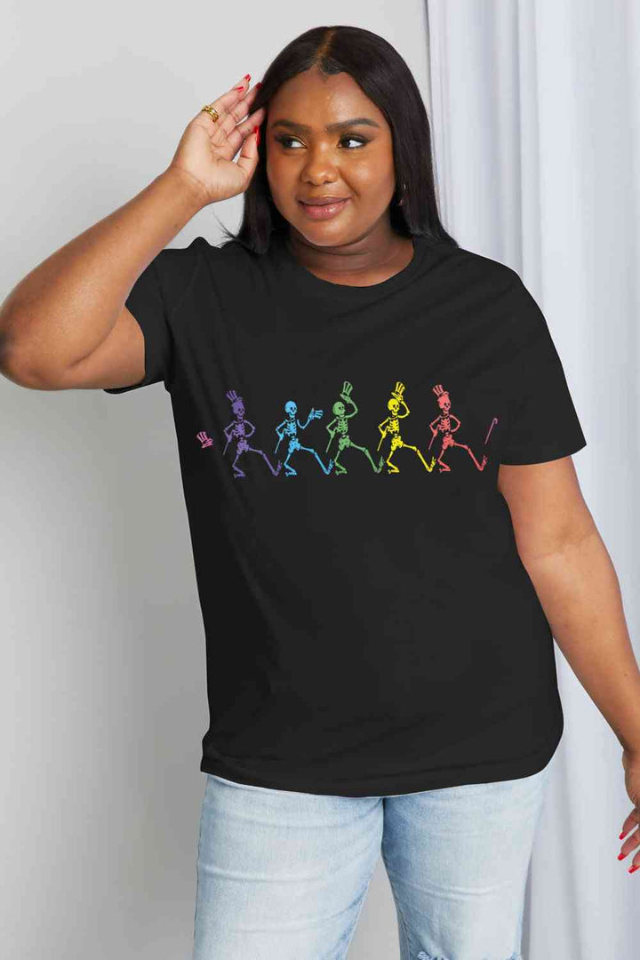 Simply Love Full Size Dancing Skeleton Graphic Cotton Tee | 1mrk.com