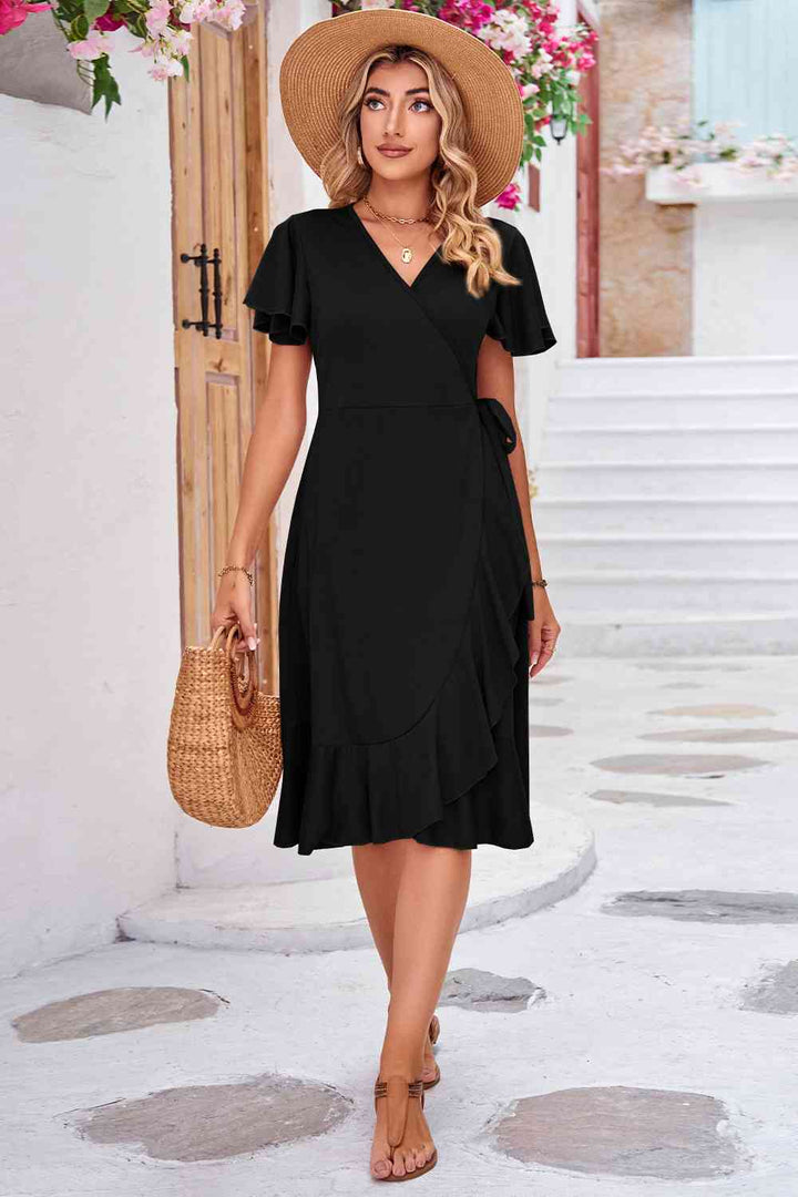 Surplice Neck Flutter Sleeve Dress | 1mrk.com