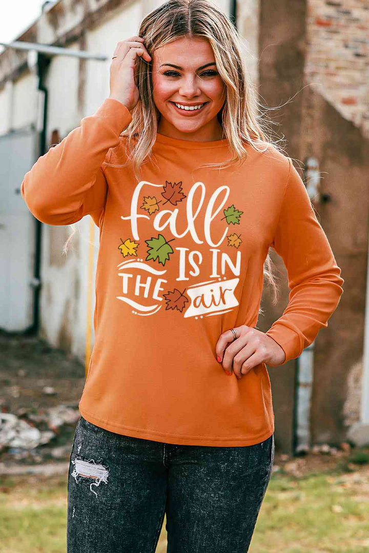 Round Neck Long Sleeve FALL IS IN THE AIR Graphic Sweatshirt | Trendsi