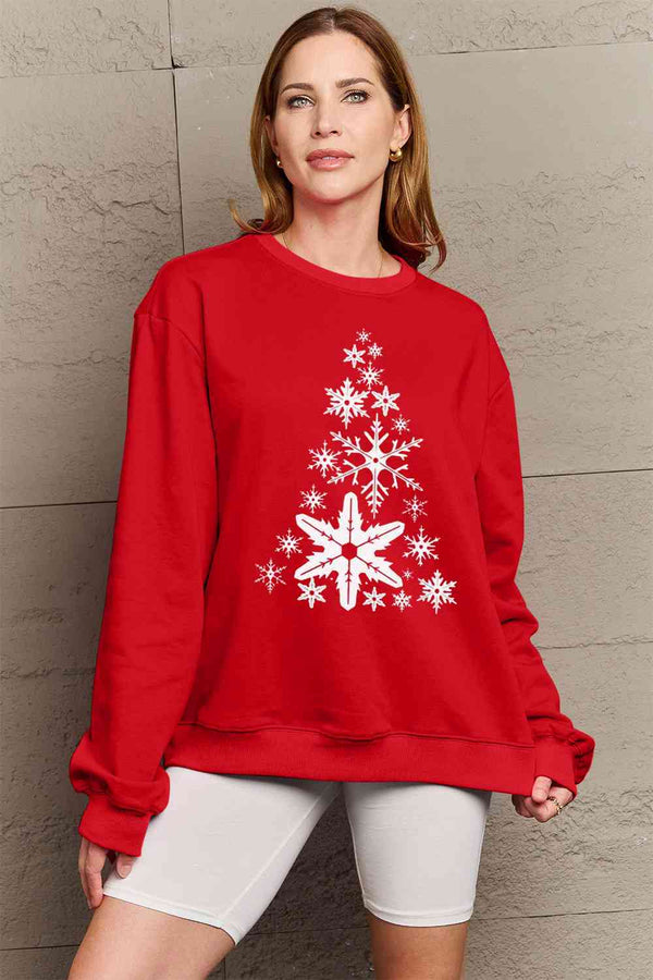 Simply Love Full Size Snowflake Christmas Tree Graphic Sweatshirt |1mrk.com