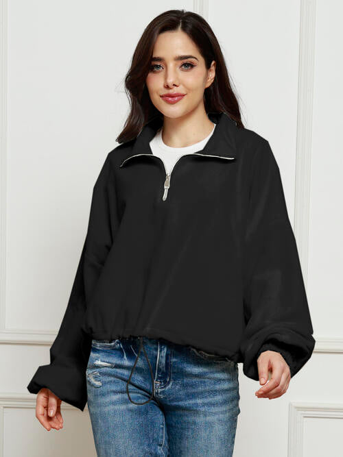 Half-Zip Collared Drop Shoulder Fleece Sweatshirt |1mrk.com