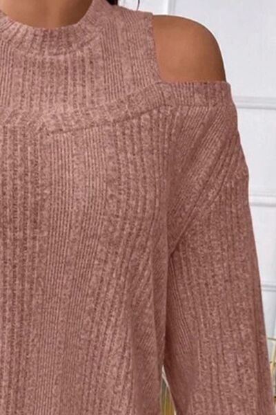 Round Neck Cold Shoulder Sweater | Trendsi