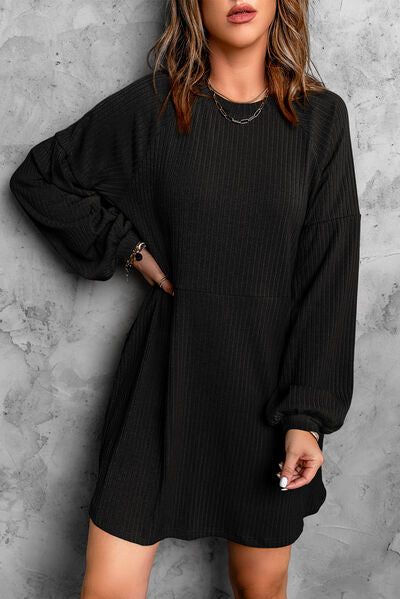 Round Neck Long Sleeve Mini Dress |1mrk.com