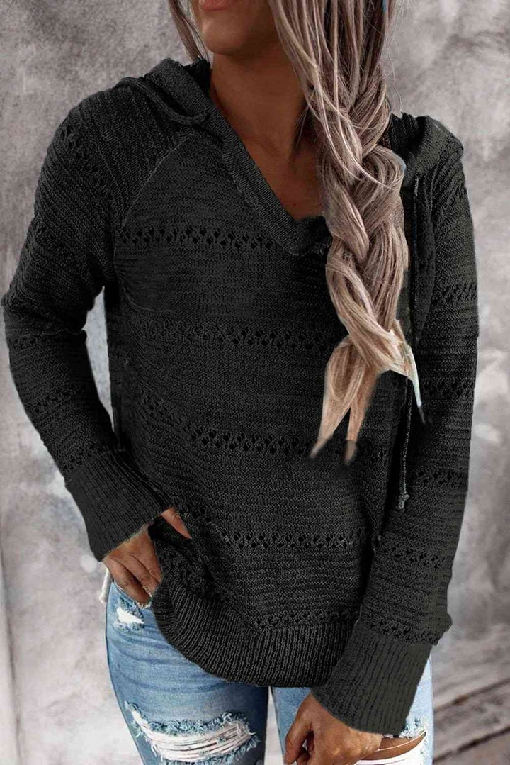 Full Size Color Block Knitted Hoodie | 1mrk.com