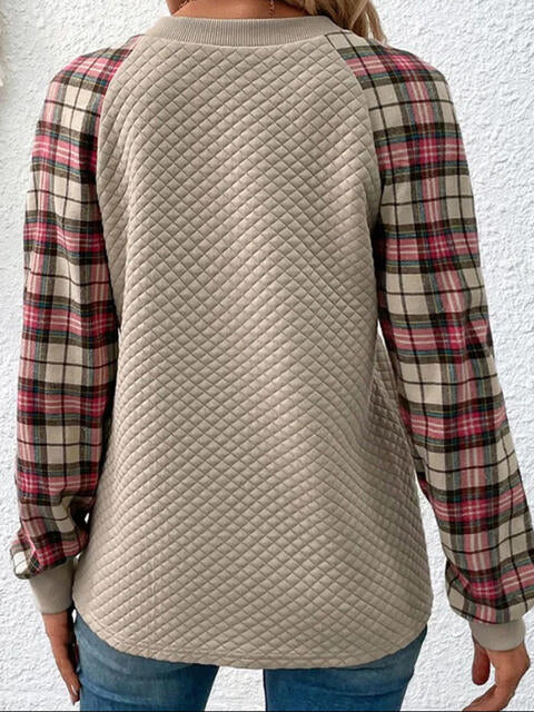 Plaid Round Neck Sweatshirt |1mrk.com