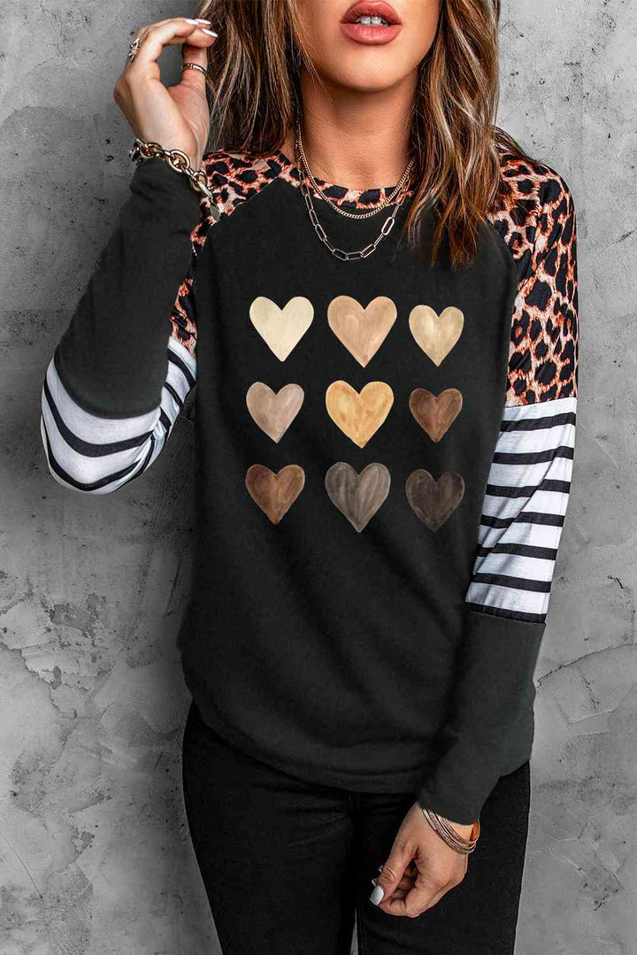 Heart Striped Long Raglan Sleeve Tee | 1mrk.com