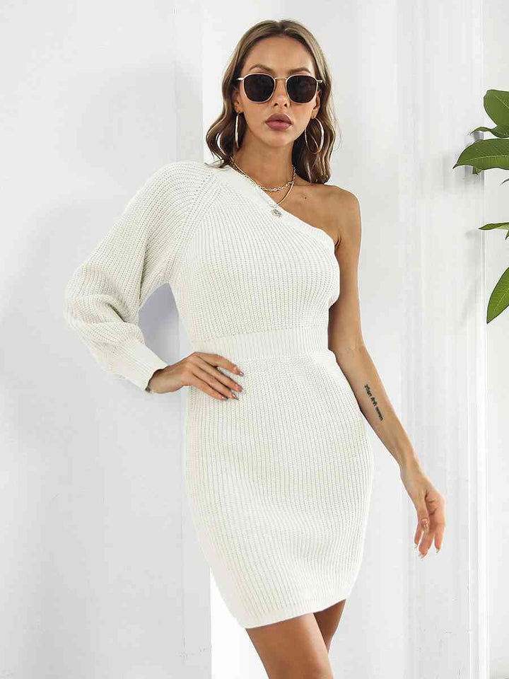 One-Shoulder Mini Sweater Dress | 1mrk.com