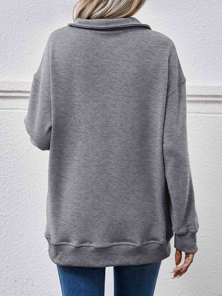 Collared Neck Dropped Shoulder Sweatshirt |1mrk.com