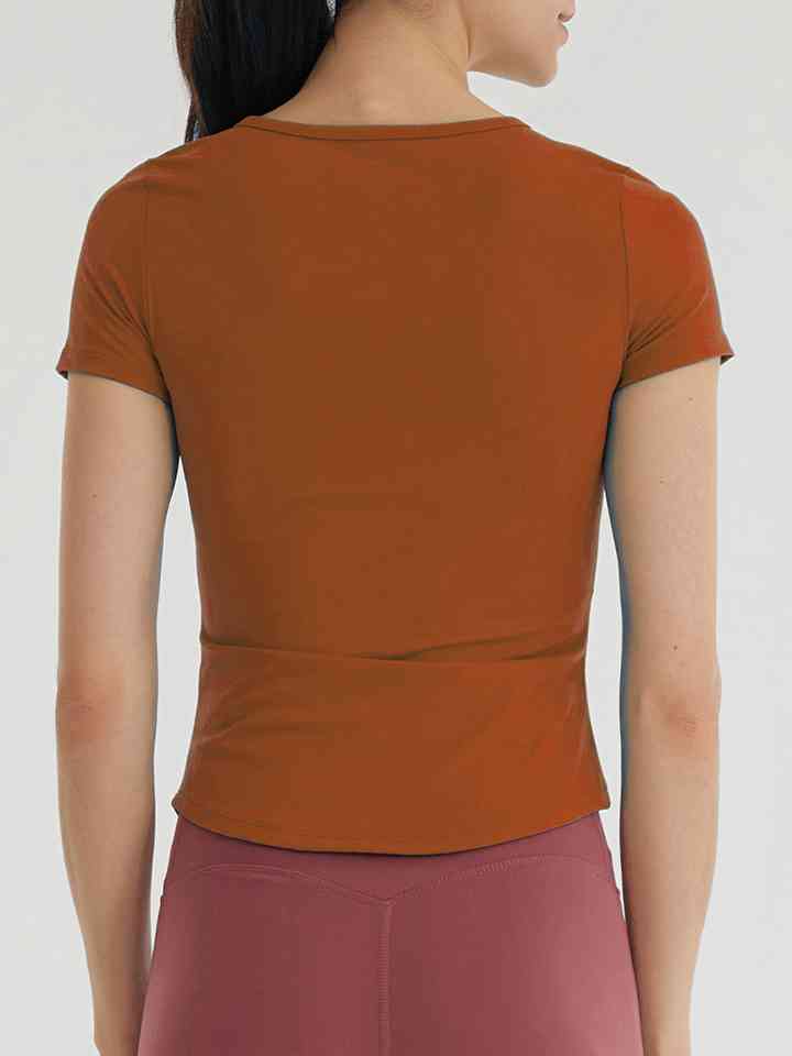 Notched Neck Short Sleeve Active Top | 1mrk.com