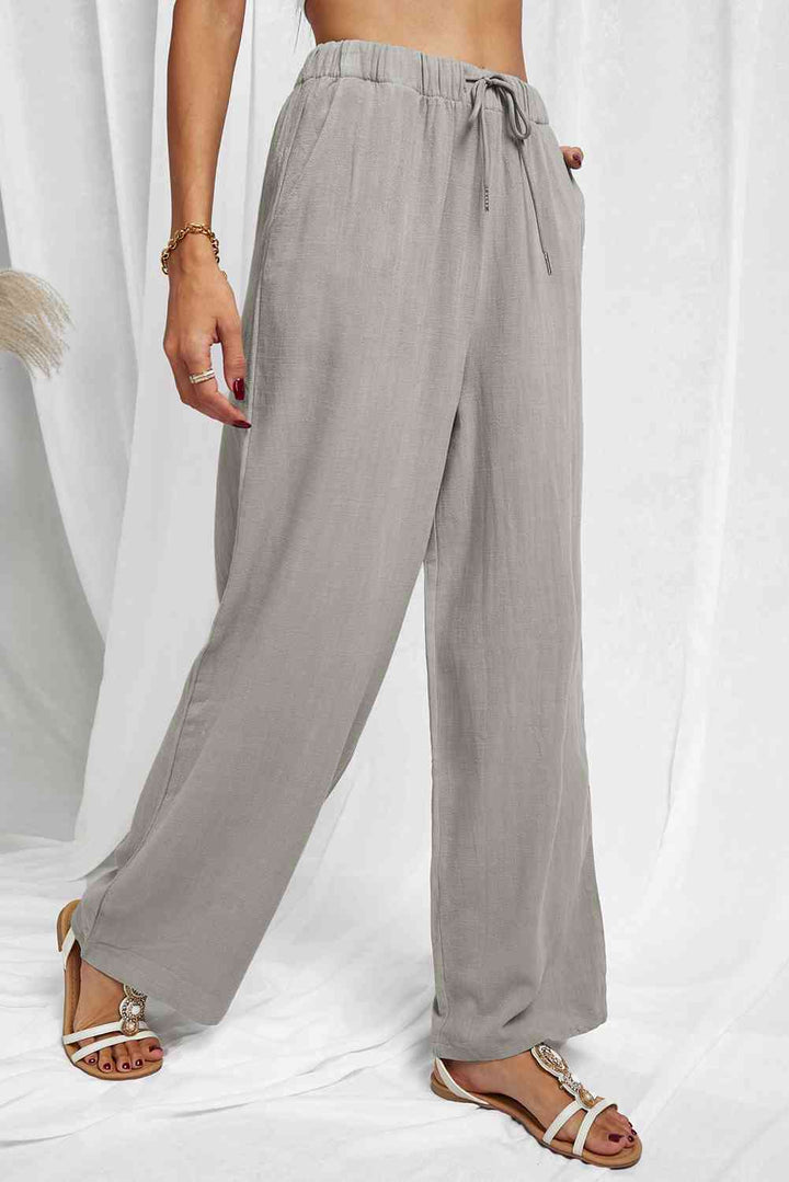 Drawstring Elastic Waist Pants with Pockets |1mrk.com