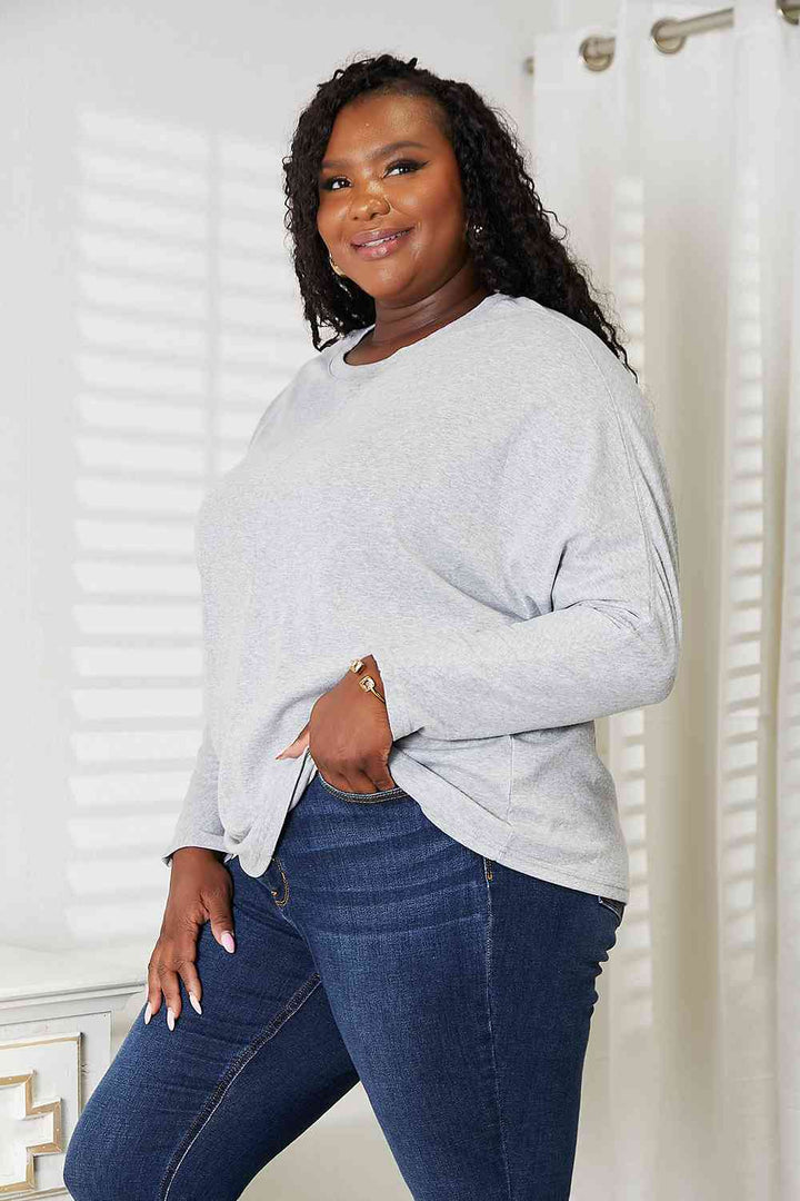 Double Take Seam Detail Round Neck Long Sleeve Top | 1mrk.com