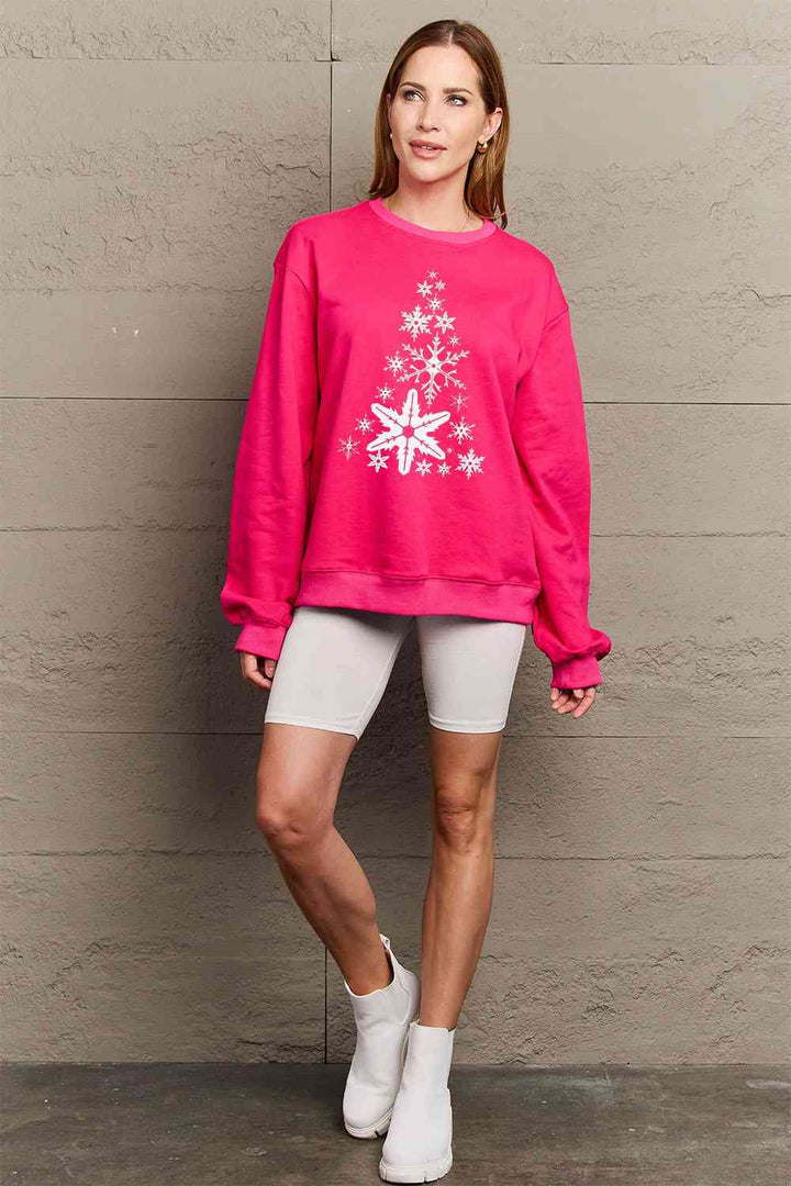 Simply Love Full Size Snowflake Christmas Tree Graphic Sweatshirt |1mrk.com