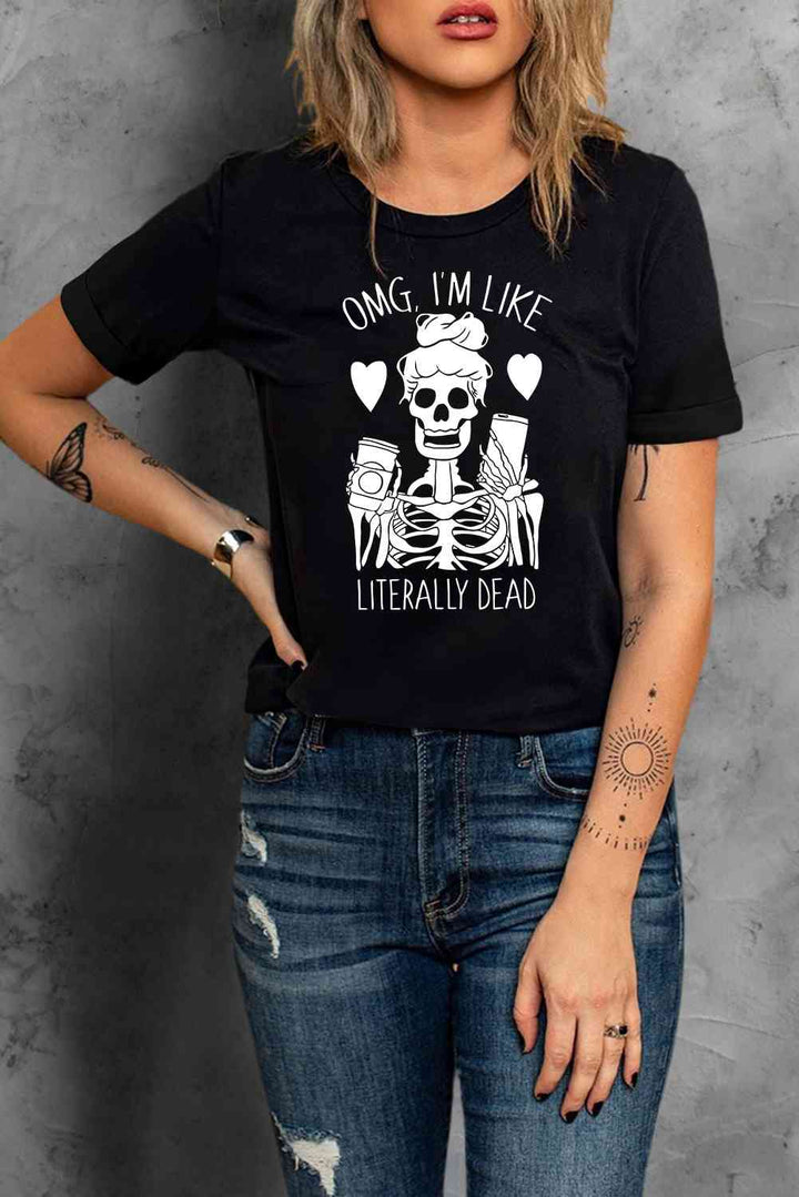 Halloween Skeleton Graphic Round Neck Tee | 1mrk.com