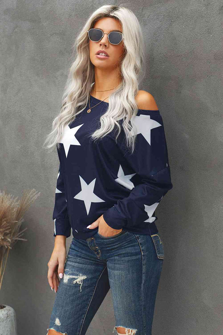 Star Print Long Sleeve Sweatshirt |1mrk.com