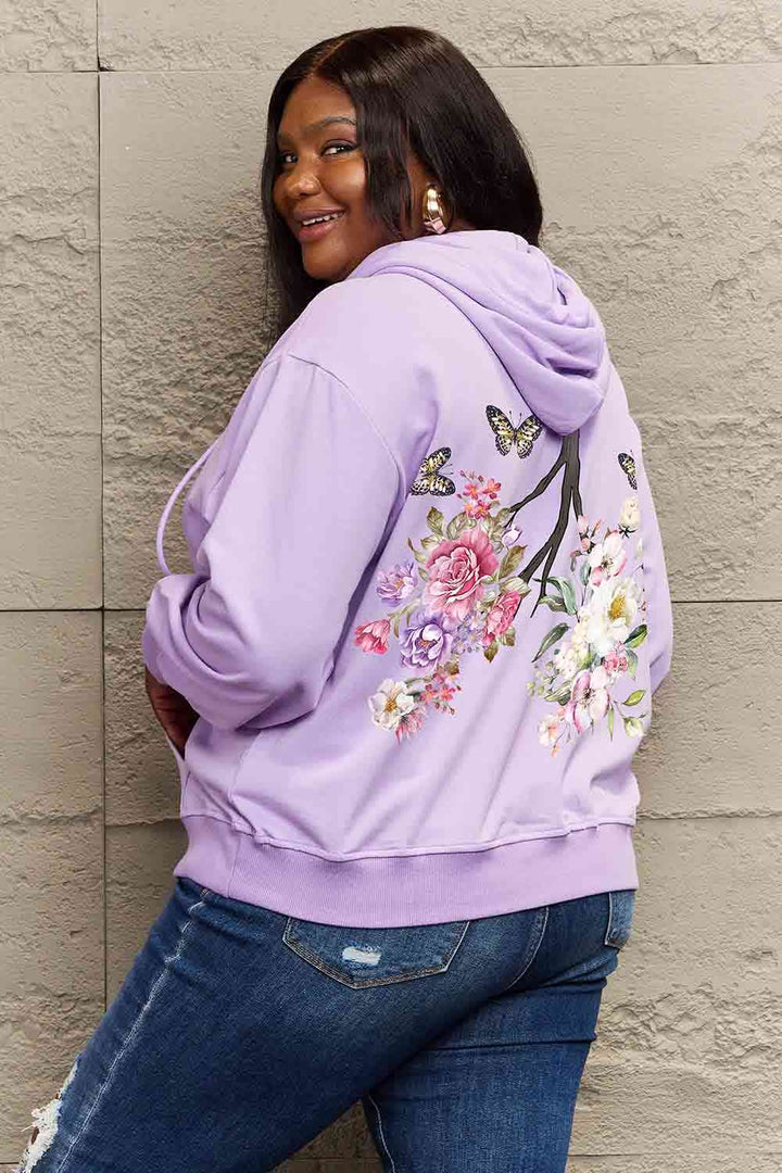 Simply Love Full Size Flower & Butterfly Graphic Hoodie | 1mrk.com