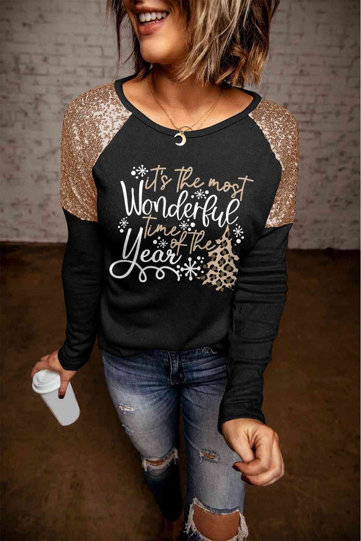 Sequin Slogan Graphic T-Shirt | 1mrk.com