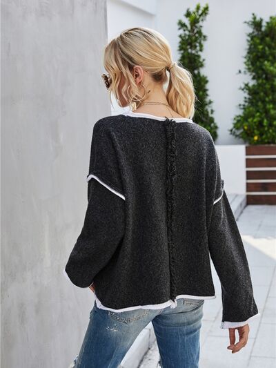 Boat Neck Dropped Shoulder Sweater |1mrk.com