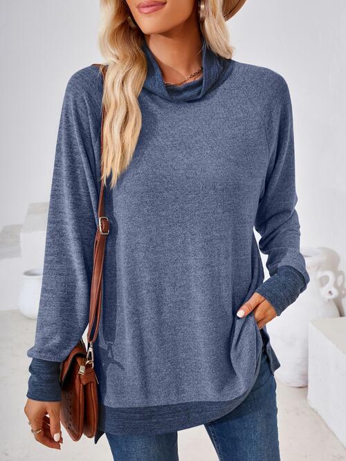 Contrast Mock Neck Long Sleeve T-Shirt | 1mrk.com