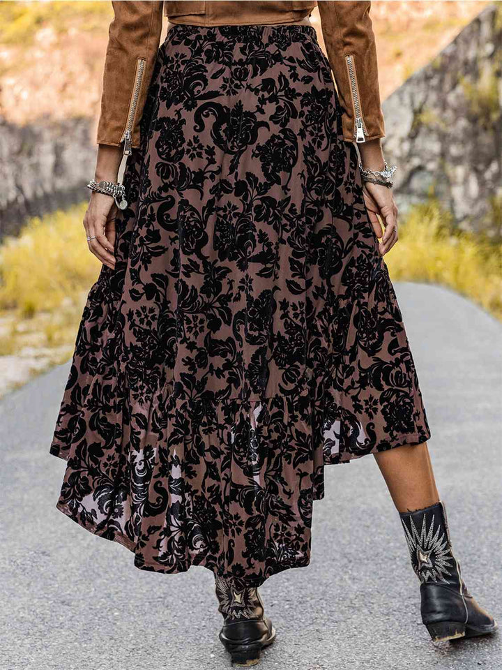 Printed Ruffled Midi Skirt |1mrk.com